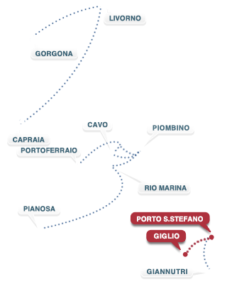 Strecke Porto S. Stefano - Giglio - Porto S. Stefano Strecke Porto S. Stefano - Giglio - Porto S. Stefano